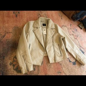 Abercrombie cream vegan leather jacket sz L